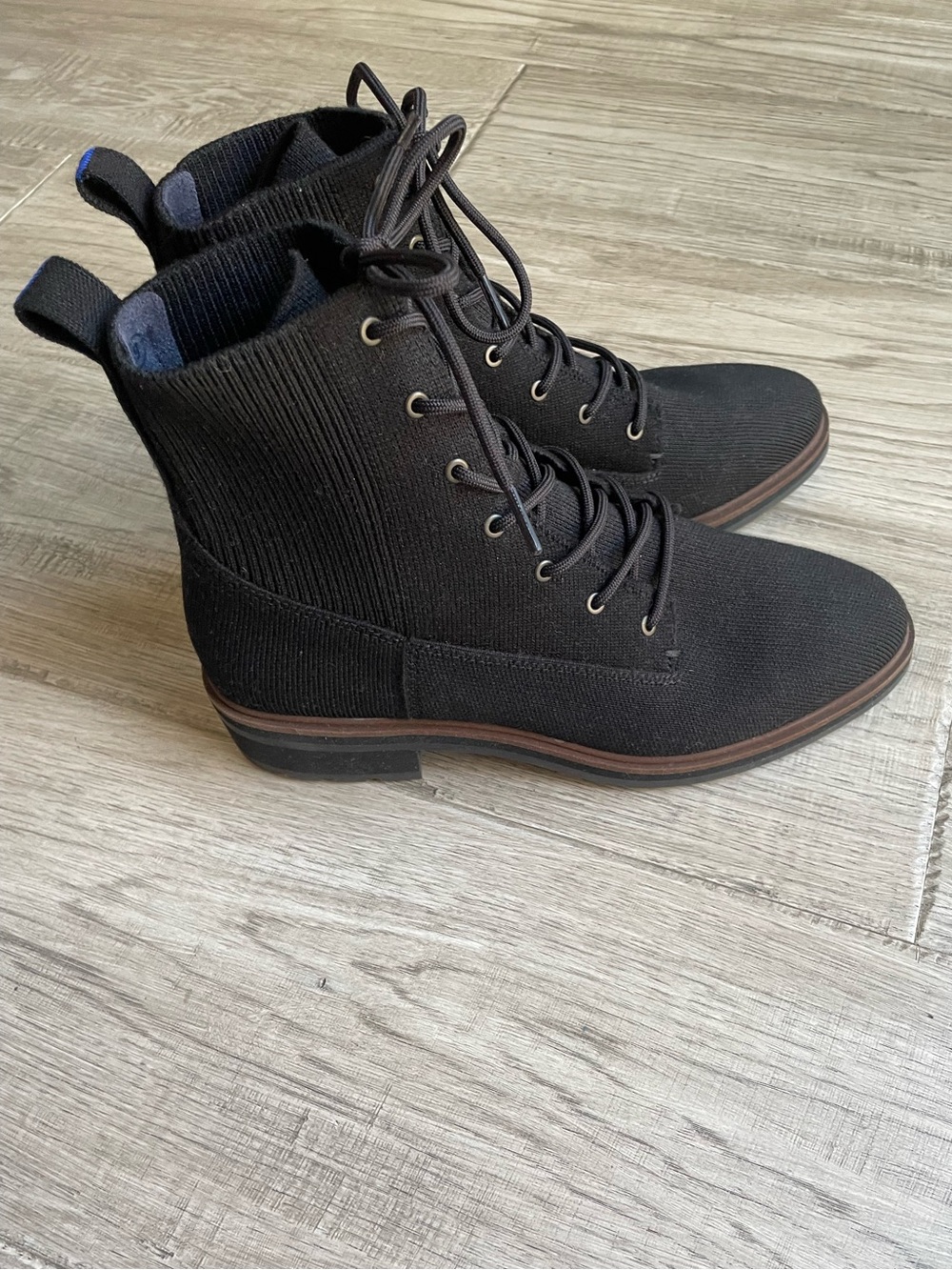 Rothy's The Laced Lug Boot In Black Onyx Adjustable Knit Merino Wool Blend SZ 9 - Picture 11 of 16
